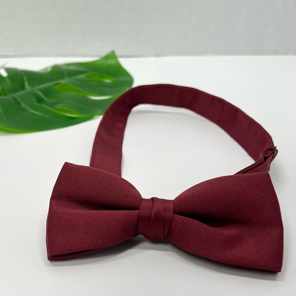 Men's Pre Tied Bow Tie Formal Solid Color Tie Burgundy Red Button Down Shirt Wed